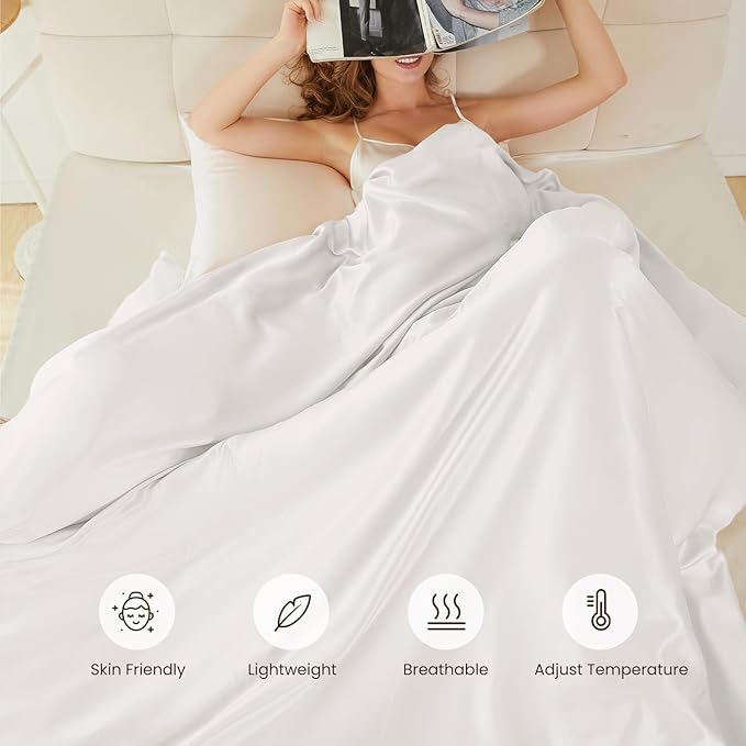THXSILK 100% Pure Mulberry Silk Duvet Cover Set 3 Piece, 6A+ Grade Luxury Soft Bedding Silk Sheets for Hair and Skin, 1 Pcs Duvet/Quilt/Comforter Cover with 2 Zippered Pillowcases (Cream White, Twin)