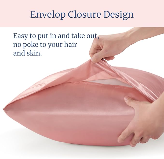 BEDELITE Satin Pillowcase for Hair and Skin, Super Soft Similar to Silk Pillow Cases 4 Pack with Envelope Closure, Cooling Pillowcases for Women Men (20"x30" Queen Size, Rose Pink)