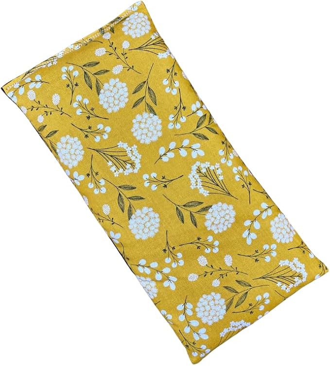 Large Microwave Heating Pad with Flax Seed, Scented or Unscented, Good for Back Pain or Cramps, Moist Heat Therapy or Ice Pack, Microwavable Bean Bag, 6" x 12" (Mustard Floral, No Added Herbs)