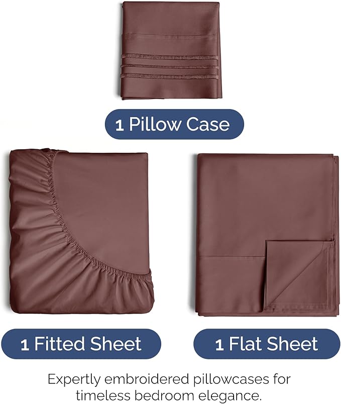 Split King Size 5 Piece Sheet Set - Extra Soft, Breathable & Cooling Sheets - Hotel Luxury Bed Sheets for Women & Men - Deep Pockets, Easy-Fit & Wrinkle-Free Sheets - Dark Russet Oeko-Tex Bed Sheets
