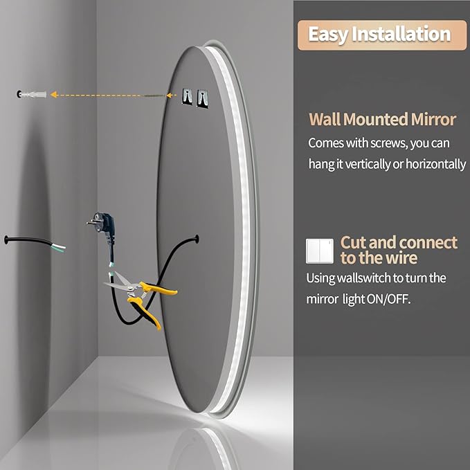 LUVODI Lighted LED Bathroom Mirror: 32” Circle Wall Mounted Large Lighted Makeup Mirror with Backlit and Front Light - Illuminated Dimmable 3 colors Vanity Mirrors with Demister Pad Smart Touch Switch
