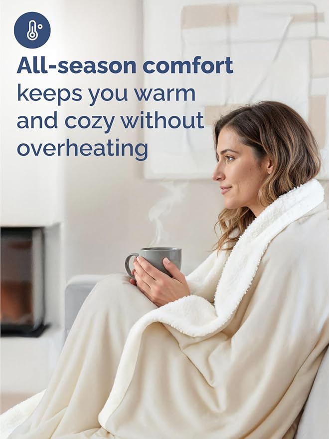 Sherpa Fleece Blanket King Size - Reversible Sherpa Fleece King Blanket - Super Soft Double Sided for Bed, Sofa, Couch - Thick, Warm, Fuzzy and Plush - Luxurious Bedding for Winter - Ivory, 90" x 108"