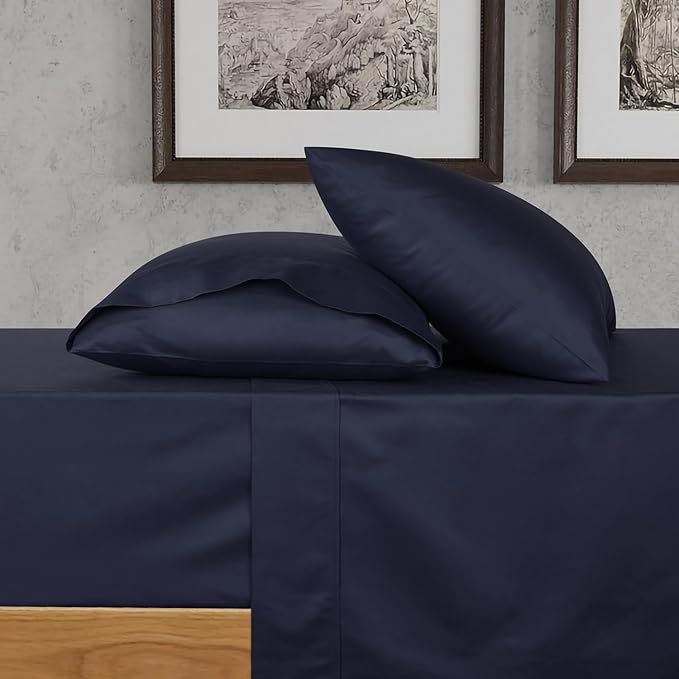 URBANHUT 700 Thread Count California King Size Egyptian Cotton Sheets, 4Pc Sheet Set Soft Luxury Bed Sheets for Cal King Size Bed, Sateen Weave Hotel Sheets, 16'' Elasticized Deep Pocket - Navy Blue