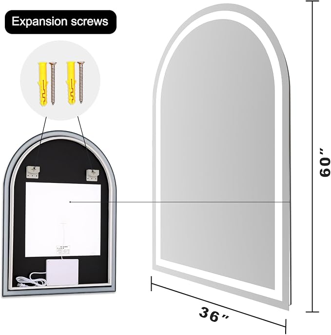 LED Bathroom Mirrors with Lights 36"x60" Arched Mirror for Wall,Led Vanity Mirror, Anti-Fog,LED Mirrors with Front Light and Backlit, Anti-Fog, Dimmable, 3 Color, Shatterproof, Touch Sensor