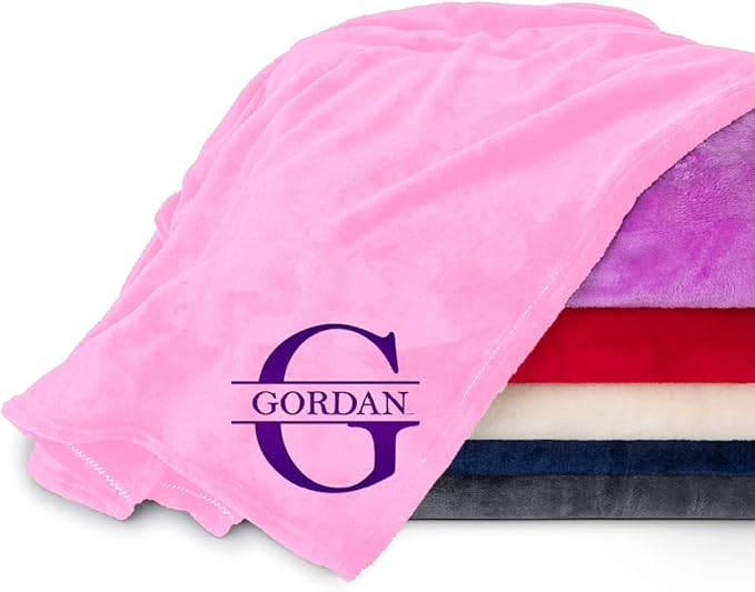 Personalized Passion Blankets with Custom Name & Initial Monogram - Super Soft and Cozy Fleece - Unisex Custom Blanket for Him and Her - 80x60 Inches - Light Pink