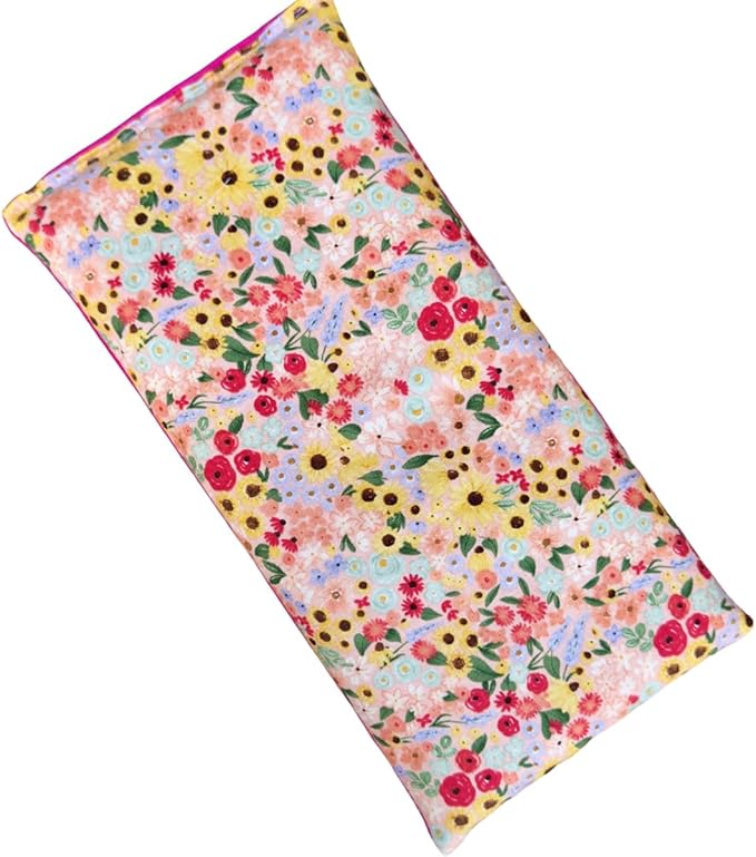 Large Microwave Heating Pad with Flax Seed, Scented or Unscented, Good for Back Pain or Cramps, Moist Heat Therapy or Ice Pack, Microwavable Bean Bag, 6" x 12" (Pink Floral, No Added Herbs)