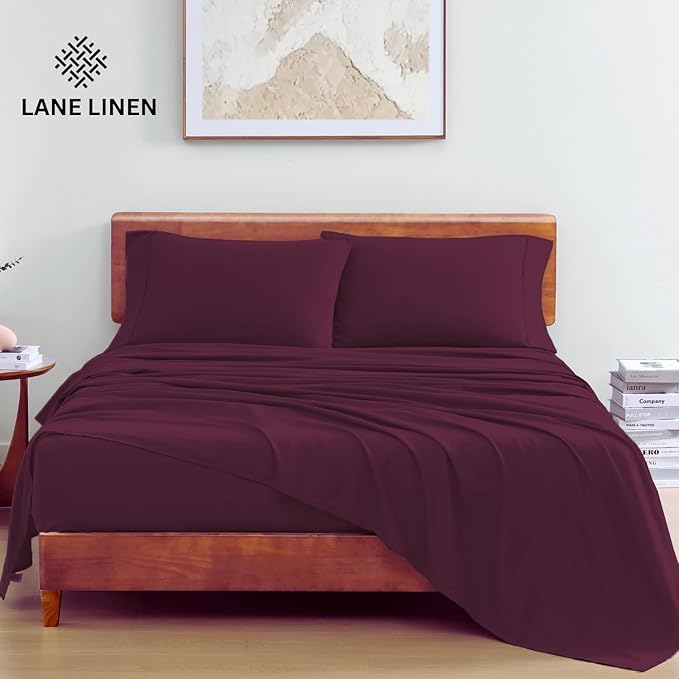 LANE LINEN 100% Organic Cotton Eco Friendly Sustainably Produced Twin XL Sheet Set, Mercerized Soft & Comfy Extra Long Twin Bedding Set, Naturally Cooling Cotton Sheets- Windsor Wine