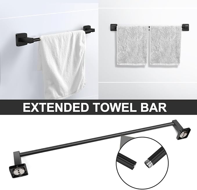 Bathroom Hardware Set 4 Pieces, Matte Black Stainless Steel Towel Bar Set, Includes 20In Towel Bar, Towel Ring, Robe Towel Hooks,Toilet Paper Holder, Bathroom Towel Rack Set