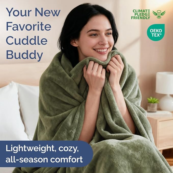 Ultra Soft Fleece Blanket Twin Size - Flannel Fleece Luxury Twin Blanket - Lightweight for Couch Bed Chair - Thick, Warm and Breathable - All Season Cozy Fuzzy, Anti-Static Microplush Bedding, Olive