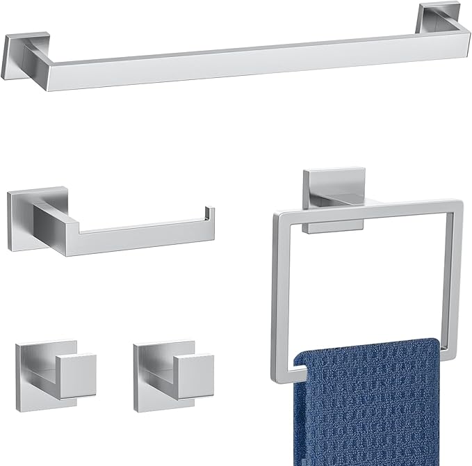 5 Pieces Towel Bar Set Brushed Nickel Bathroom Hardware Accessories Set SUS304 Stainless Steel Towel Holder Set for Bathroom 23.6 Inch Towel Bar,Towel Rack Wall Mounted