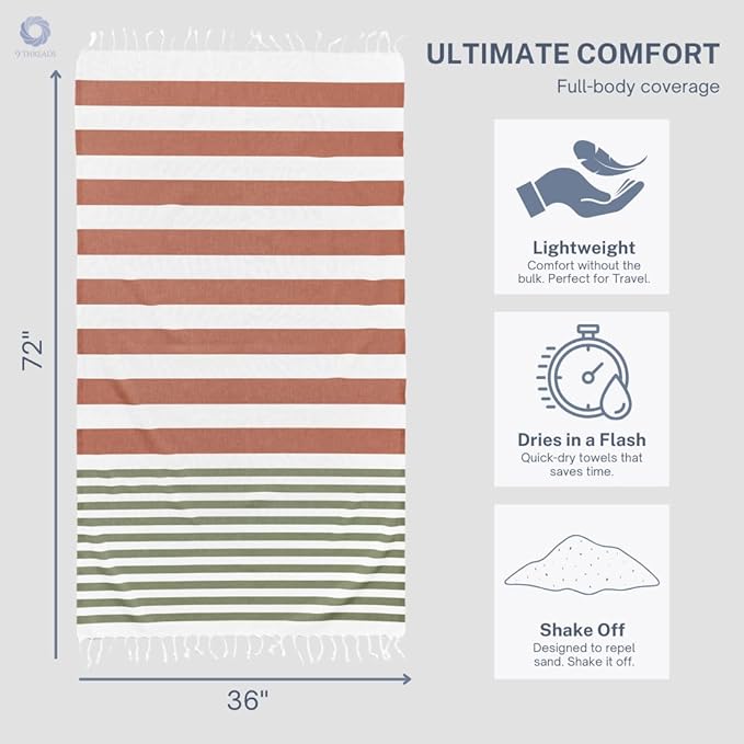 Cotton Turkish Beach Towel with Towels Oversized 36"x72" Pool Absorbent Extra Large Quick Dry Sand Travel Towel (Kavee Mist, 4 Pack)