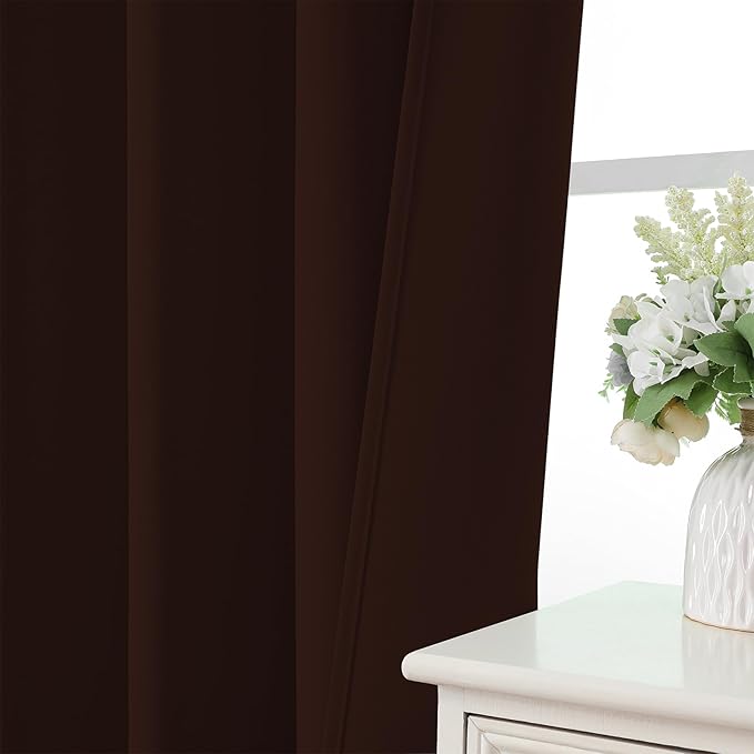 CUCRAF Blackout Curtains 45 inch Length 2 Panels Set, Rod Pocket Room Darkening Drapes for Bedroom Living Room, Insulated Thermal Light Blocking Window Curtain (W52 x L45 Inch, Chocolate)