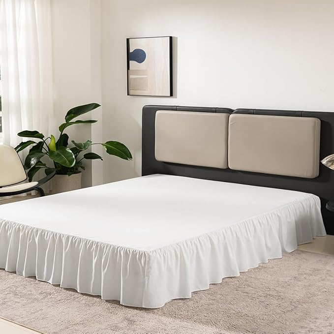 Bed Skirt Twin Size Ruffled Bed Skirt with Split Corners, 16 Inch Drop Dust Ruffle Bed Skirts with Platform, Ivory