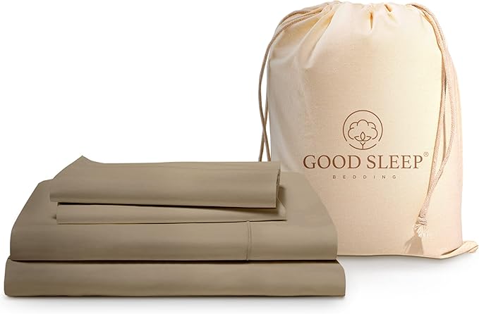 Good Sleep Bedding California King Sheet Sets - 100% Egyptian Cotton Sheets California King Size, 4Pc, Cal King Sheet Set, Soft Sateen Weave, 16" Deep Pocket California King Sheet Set - Taupe