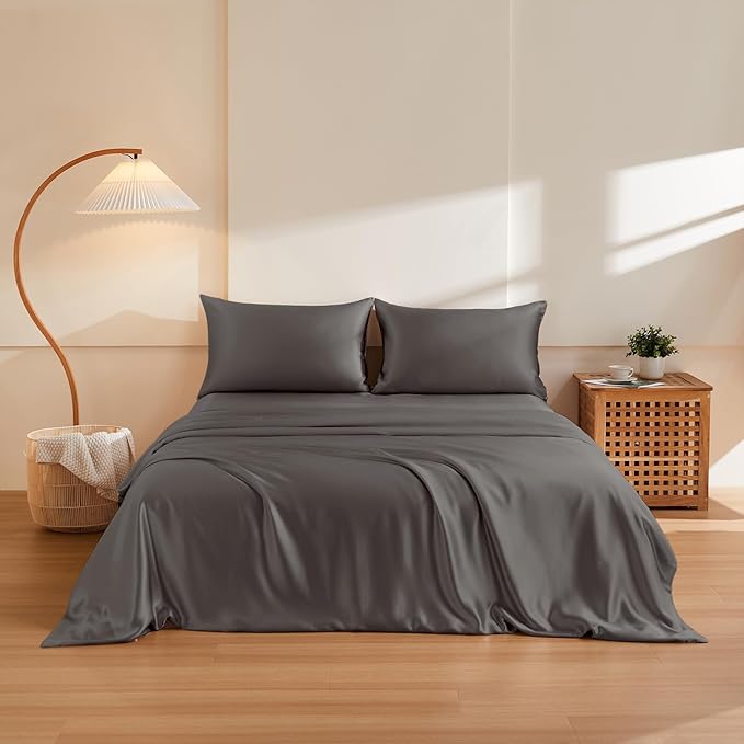 THXSILK 100% Pure Mulberry Silk Duvet Cover Set 3 Piece, 6A+ Grade Luxury Soft Bedding Silk Sheets for Hair and Skin, 1 Pcs Duvet/Quilt/Comforter Cover with 2 Zippered Pillowcases (Charcoal, Queen)