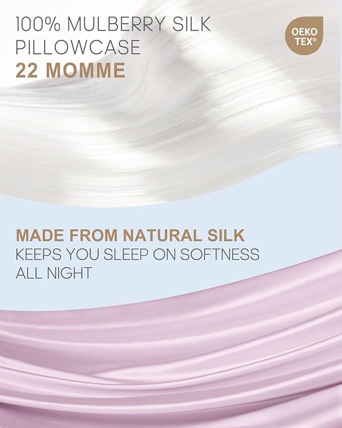 THXSILK 100% Mulberry Silk Pillowcase for Hair and Skin, 22 Momme Grade 6A+ Mulberry Silk Pillow Case, Natural Silk Pillow Case Cover with Zipper, 1pc(California King Size 20"x40", Light Purple)