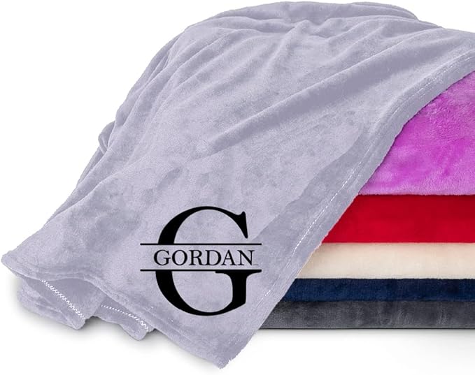 Personalized Passion Blankets with Custom Name & Initial Monogram - Super Soft and Cozy Fleece - Unisex Custom Blanket for Him and Her - 80x60 Inches - Silver