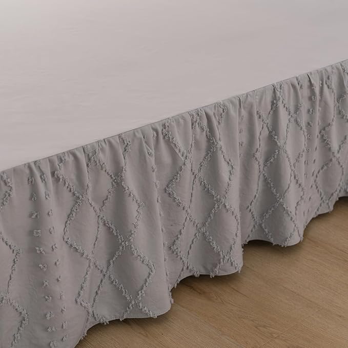 Bed Skirt Queen Size Ruffled Bed Skirt with Split Corners, 18 Inch Drop Dust Ruffle Bed Skirts with Platform, Boho Tufted Shabby Chic Full Size Bed Skirts, Light Grey
