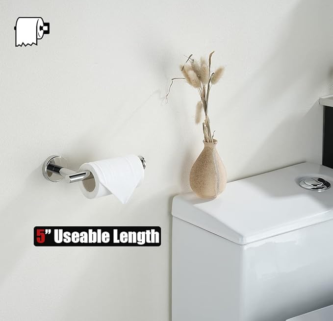 JQK Chrome Toilet Paper Holder, 5 Inch 304 Stainless Steel Thick 8mm Tissue Paper Dispenser for Bathroom, Hold Mega Rolls, Polished Chrome Wall Mount, 2 Pack, TPH120-CH-P2