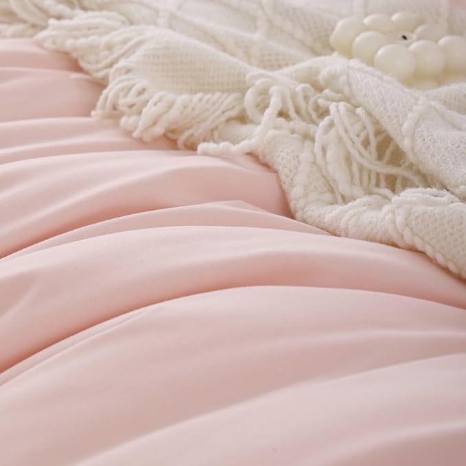 ROSGONIA King Size Comforter Set Blush, 3pcs (1 Boho Grey Comforter & 2 Pillowcases) All Season Bedding Soft Lightweight Bedspread Blanket Quilt