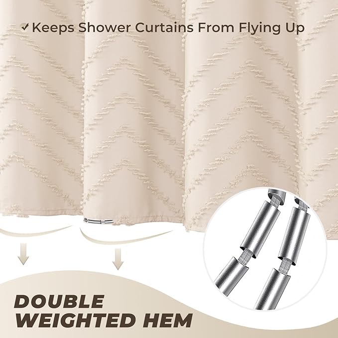 Cream Boho Fabric Shower Curtain 60 x 72 Modern Shabby Chic Textured Tufted Chevron Striped Minimalist Cloth Bathroom Shower Curtain
