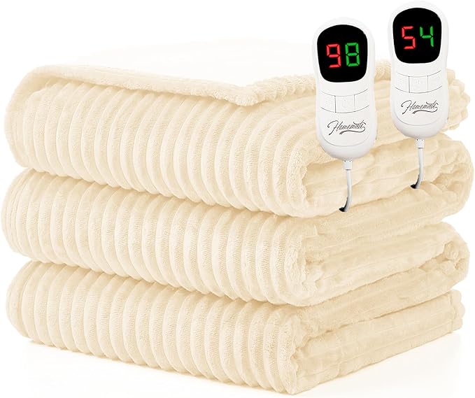 Homemate Electric Heated Blanket Queen Size - 84"x90" Heating Blanket Queen Size Dual Control 1/2/4/6/8 Hours Auto-Off 10 Heat Level Over-Heat Protection Soft Flannel Sherpa ETL Certification