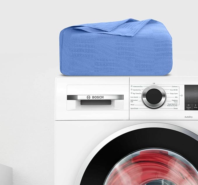 Avalon Bedding 100% Cotton Blankets Queen Size Thermal Blanket (90"x90") - Perfect Cotton Blanket Queen Size for Layering Bed in Any Season - Cotton Blankets for Bed (Blue)