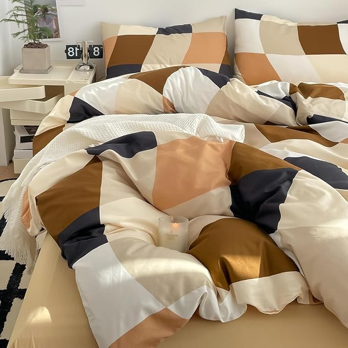 KAREVER Checkerd Comforter Set King Multicolored Grid Bedding Set Men Women Modern Chic Checkered Bed Blanket White Black Plaid Buffalo King Bedding Comforter All Season Hotel Quality