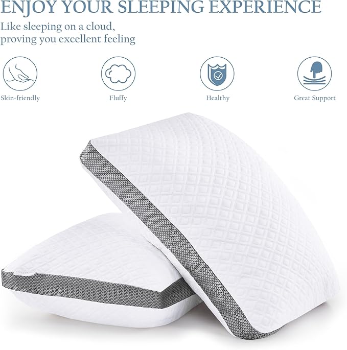 Tencel Queen Bed Pillows, Shredded Memory Foam Pillows, Adjustable Bed Pillow for Sleeping, 20"x30" Cooling Tencel Circular Knit Pillows for Side, Back, Stomach Sleepers（Pack of 1）