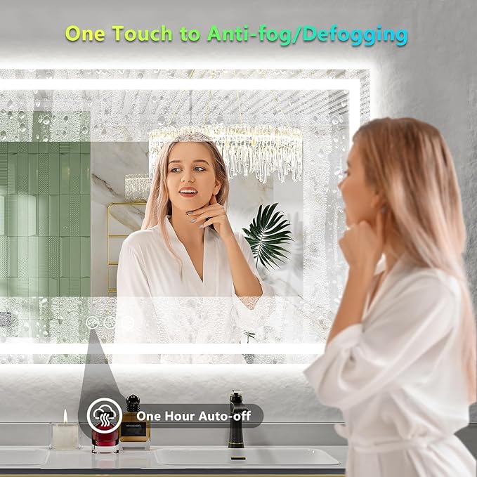 68x38 Inch RGB LED Bathroom Mirror Front Light and RGB Backlit Lighted Vanity Mirror for Bathroom Wall Mounted Dimmable Anti Fog Memory Shatter-Proof IP54 Waterproof Horizontal/Vertical