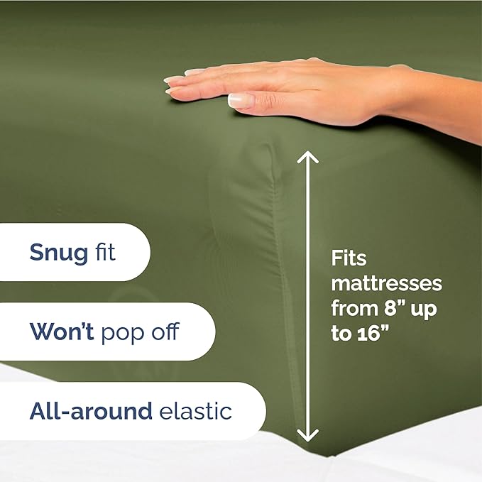 Twin XL Size 3-Piece Sheet Set - Extra Soft, Breathable & Cooling - Hotel Luxury Durable Bed Sheets for Women & Men - Deep Pockets, Easy-Fit & Wrinkle-Free - Deep Olive Oeko-Tex