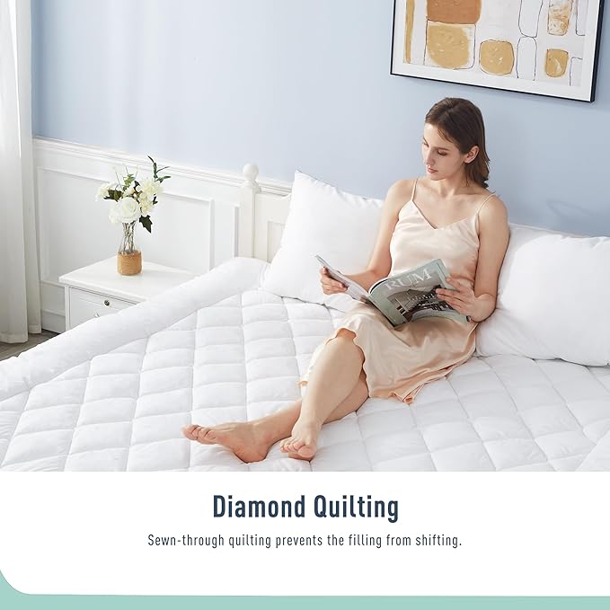 Full Mattress Pad Cotton Mattress Pad Cover Quilted Mattress Cover 18-22" Deep Pocket Mattress Protector Full Size White Down Alternative Filling Noiseless & Breathable