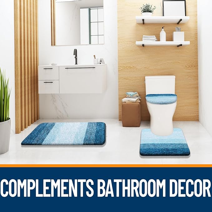 OLANLY Soft Microfiber Bathroom Toilet Lid Cover, Machine Washable Covers, 17.5x15, Stays in Place Rubber Backing, Fits Most Round, Elongated and Oblong Lids, Accessories Decor, Peacock Blue