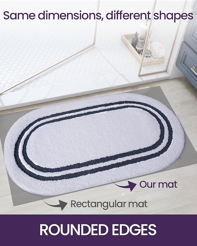 DEXI Oval Bath Mats for Bathroom, 24x36 Absorbent Bath Mat, Washable Microfiber Bathroom Rug with Non Slip Backing for Shower Floor, Navy