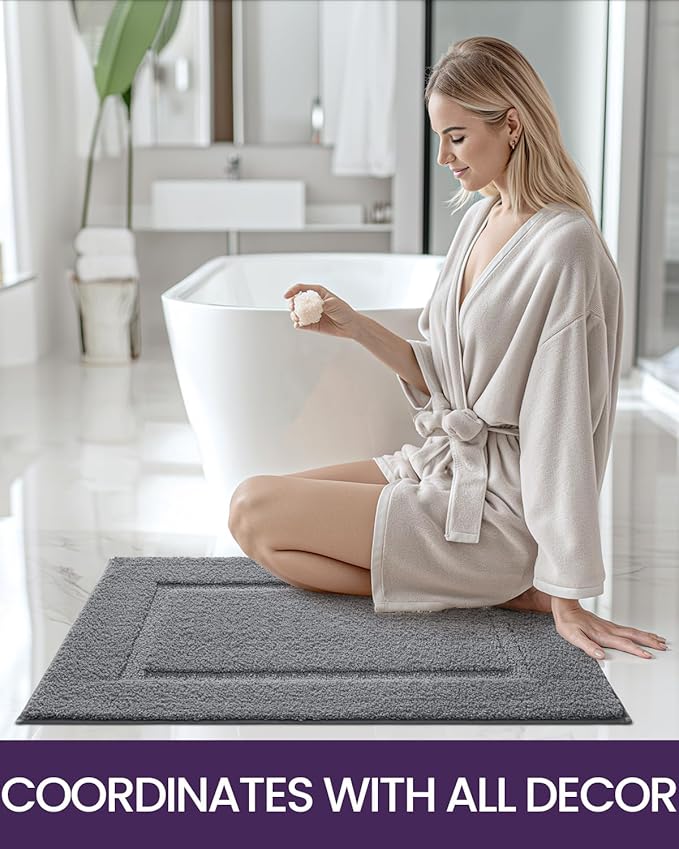 DEXI Bathroom Rugs 32x20, Washable Non Slip Bath Mat for Shower Floor, Absorbent Quick Dry Bathmat with Rubber Backing, Ultra Soft Plush Carpet for Tub, Grey
