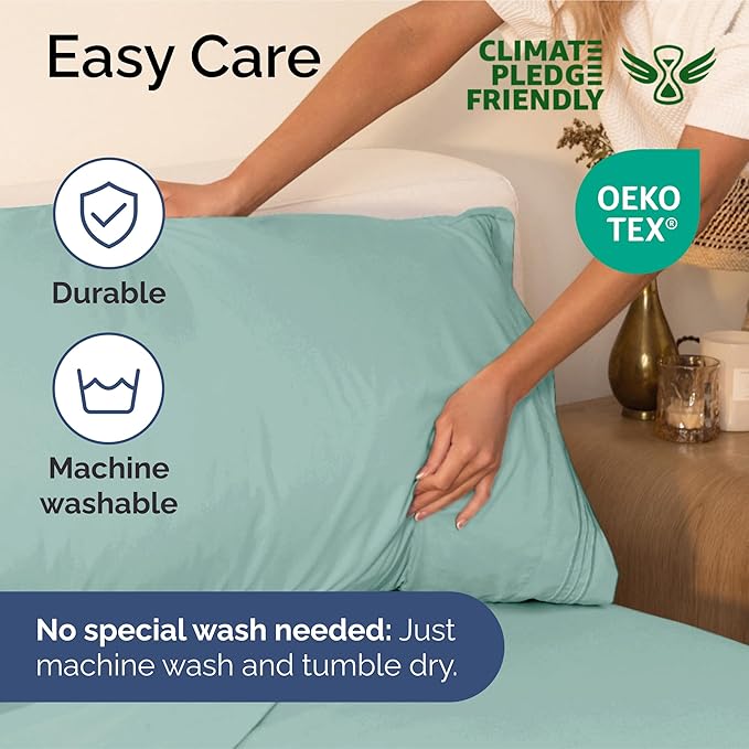King Size 4 Piece Sheet Set - Extra Soft, Breathable & Cooling Sheets - Hotel Luxury Durable Bed Sheets for Women & Men - Deep Pockets, Easy-Fit & Wrinkle-Free Sheets - Light Teal Oeko-Tex Bed Sheets