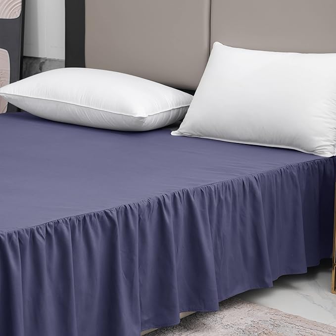 TSUTOMI Navy Blue Bed Skirt King Size Ruffled Bed Skirt with Split Corners, King Bed Skirt 16 Inch Drop, King Size Bed Skirt Grey for Ruffled Bed Skirt with Split Corners, Bed Skirt King Size