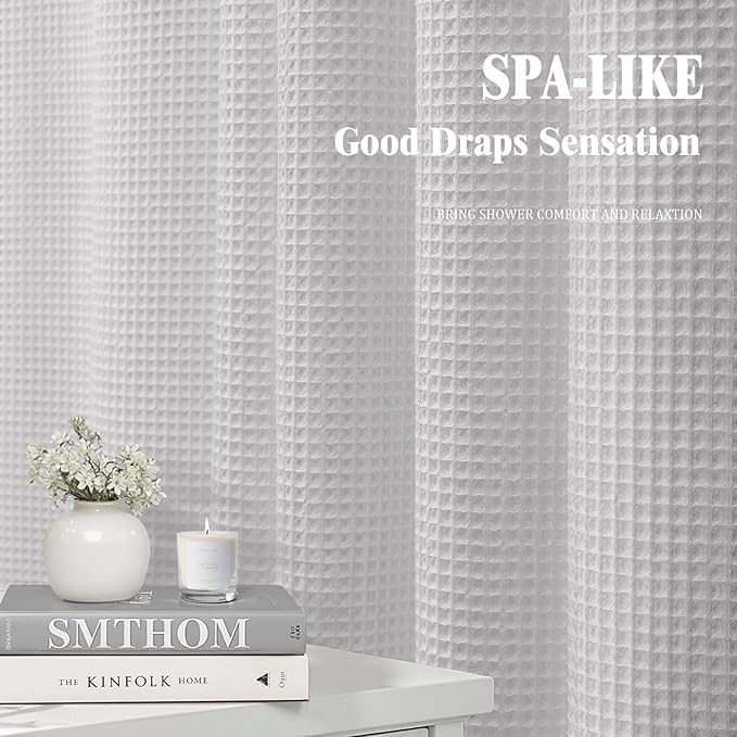 Waffle Weave Shower Curtain - Light Grey Cotton Fabric Texture Heavyweight Shower Curtain for Bathroom,Washable,72Wx78L