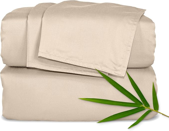 Pure Bamboo Twin XL Sheets, Genuine 100% Organic Viscose Derived from Bamboo Bed Sheet Set, Luxuriously Soft & Cooling, Double Stitching, Lifetime Quality Promise (Twin XL, Almond)