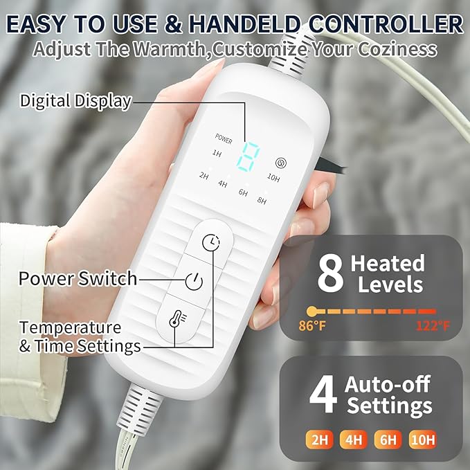 Electric Heated Blanket Full - 72" x 84" Heating Blanket Throw House Warming Gifts New Home, Ultra Soft Warm Flannel Sherpa Fast Heat,8 Heat Level 10 Hours Auto-Off ETL Certified