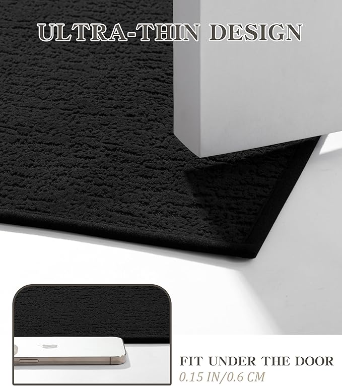 chakme Bathroom Rug Sets 5 Piece, Ultra Thin Bath Mat Quick Dry, Absorbent, Non Slip, Machine Washable, Black