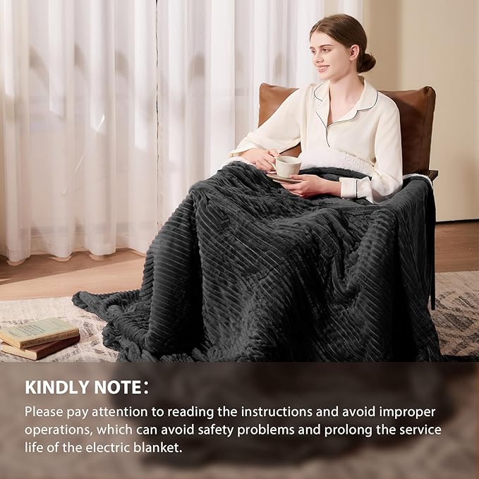 Homemate Electric Heated Blanket Queen Size - 84"x90" Heating Blanket Queen Size Dual Control 1/2/4/6/8 Hours Auto-Off 10 Heat Level Over-Heat Protection Soft Flannel Sherpa ETL Certification