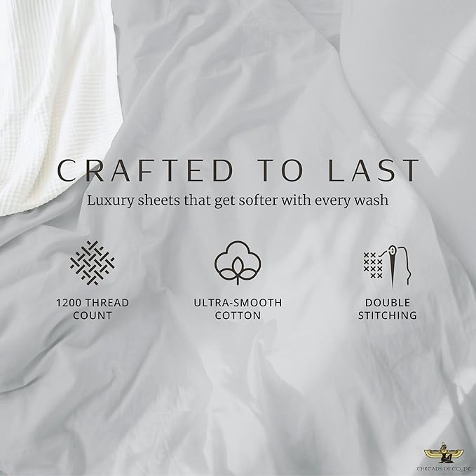 100% Egyptian Cotton Sheets King Size | 1200 Thread Count | CEA Gold Seal Certified | Ultra Soft | Cooling for Hot Sleepers | 18" Deep Pocket | King Size [Grey]