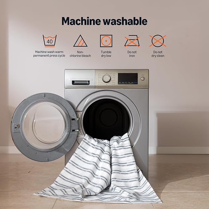 Amazon Basics Geometric Jacquard Fabric Shower Curtain for Bathroom, Lightweight, Waterproof and Washable, 72" W x 84" L, Grey Striped