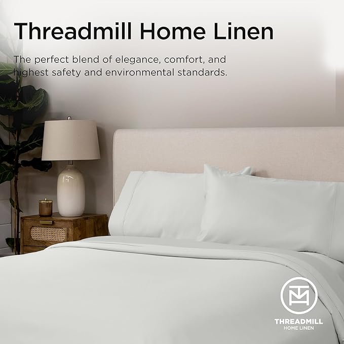 Threadmill Supima Cotton Sheets, 1000 Thread Count Soft 100% Cotton Sheets for Cal King Size Bed, 4 Pc Light Grey Cal King Bed Sheet Set, 5-Star Hotel Quality, Elasticized Deep Pocket Cal King Sheet