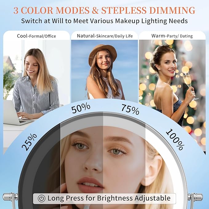 FUNTOUCH 9" 30X/1X Magnifying Wall Mounted Makeup Mirror, 4500mAh Rechargeable Double Sided Mirror with Light, 3 Color Lights,Touch Dimmable, 360 Rotation Extended Arm for Bathroom,Chrome