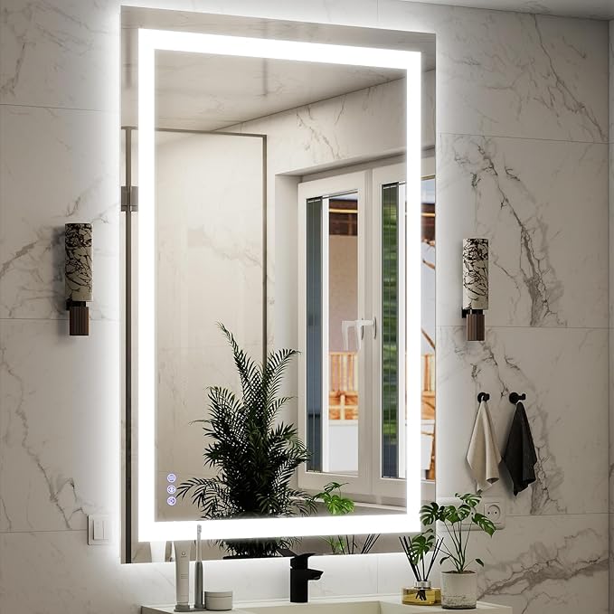 VooBang Bathroom Mirror with Lights 36 x 55 inches - 3 Adjustable Lighting Modes LED Bathroom Vanity Mirror, Anti-Fog, Memory Function, Tempered Glass, Wall Mounted Horizontally Vertically