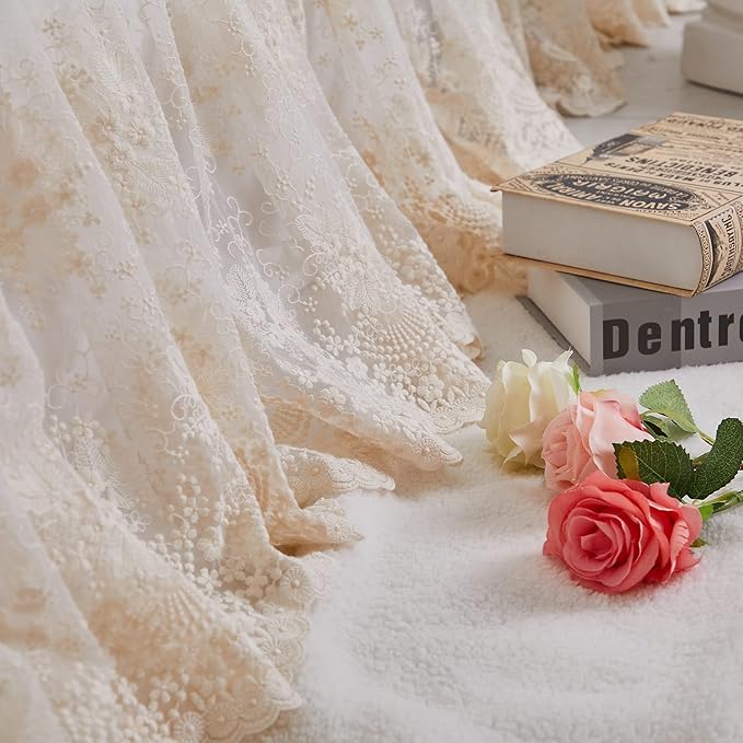 Brandream Lace Bed Skirt Queen Size Cream White 18 Inch Drop Romantic Dust Ruffle Split Corners Bed Sheets Cover Excellent Quality