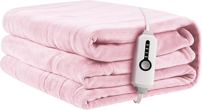 Electric Heated Blanket 72"x84" Full Size, Soft Coral Fleece with 4 Heating Levels and 10 Hours Auto-Off, Machine Washable, Cozy Plush Fabric for Home, Pale Pink