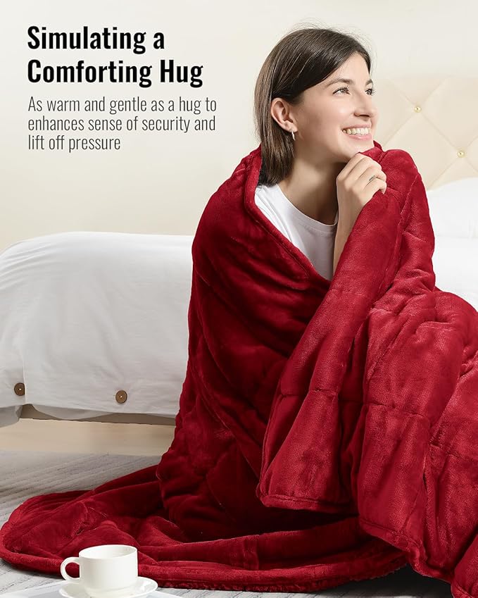 Uttermara Sherpa Fleece Weighted Blanket 15 lbs for Adult, Unicolor Ultra-Soft Fleece and Sherpa, Dual Sided Cozy Plush Blanket for Sofa Bed, 48 x 72 inches, Red